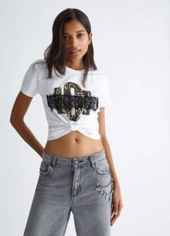 T-Shirt Mit Logo Und Spitze