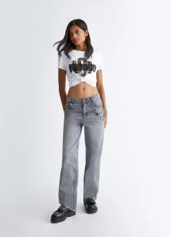 T-Shirt Mit Logo Und Spitze 10 T-Shirt Mit Logo Und Spitze -Liujo 8054944107655 CF3322J5003Q9717 I AO N B 5 N