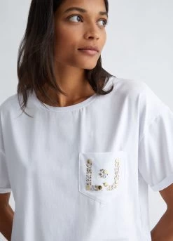 T-Shirt Mit Tasche Und Strass 9 T-Shirt Mit Tasche Und Strass -Liujo 8054944123020 MF3383J5003W9917 I AD N N 3 N