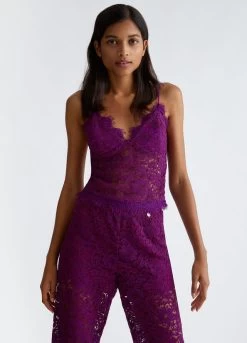 Violettes Top Aus Makramee-Spitze