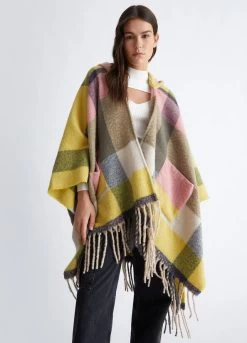 Mehrfarbiger Poncho Mit Karomuster