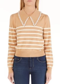 Streifenpullover Mit Perlen
