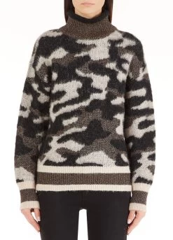 Rollkragenpullover Mit Jacquard-Camouflage-Muster