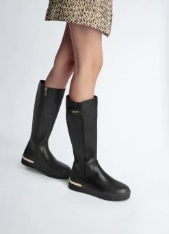 Hohe Schwarze Stiefel Mit Logo