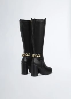 Hohe Stiefel Aus Leder Mit Logokette 9 Hohe Stiefel Aus Leder Mit Logokette -Liujo 8059696657984 SF3135PX18222222 S AR N N 8 N